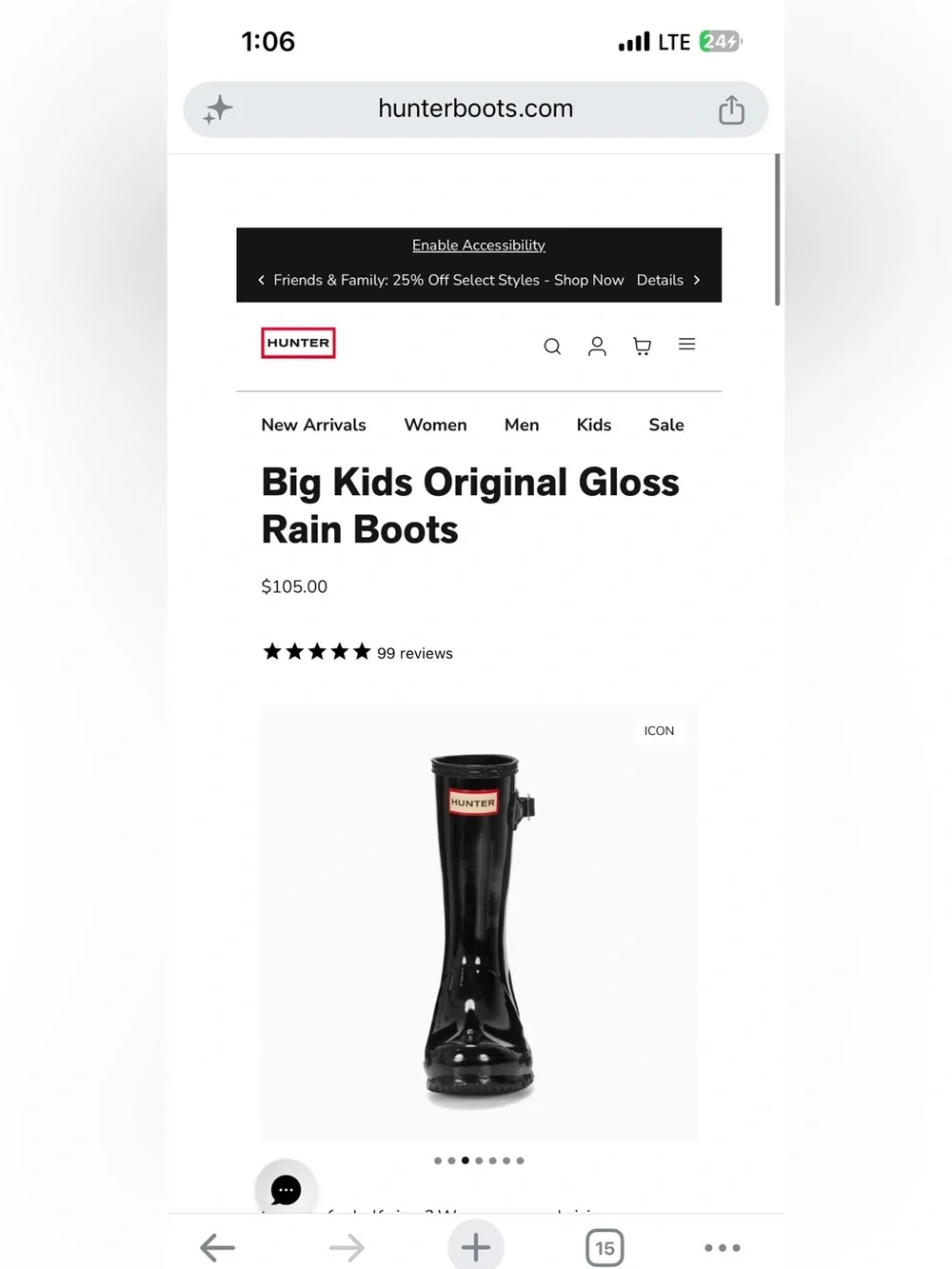 Hunter kids size 2b Black rain boots